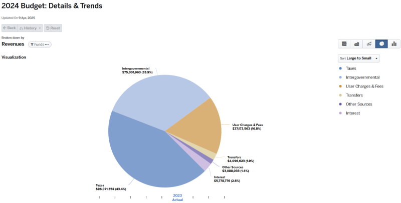 Graph for 2024 Budget Details and Trends Revenues Funds (graph data on page).
