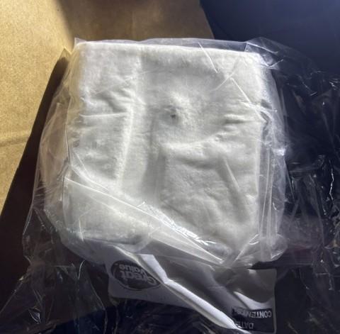 Meth package stamped with the letter P.