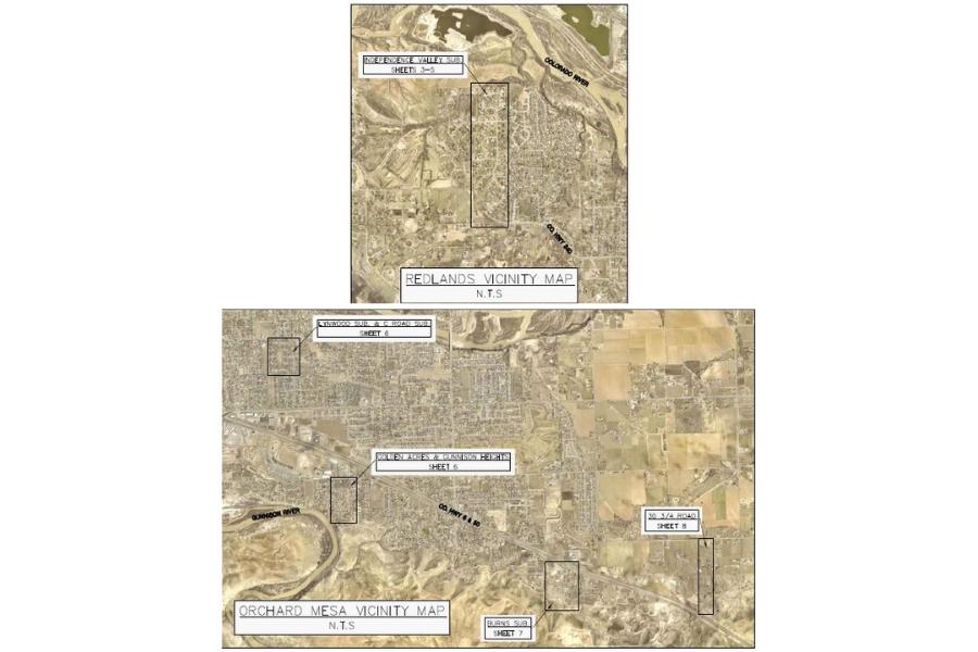 Two Mesa County roadway project maps on white background.