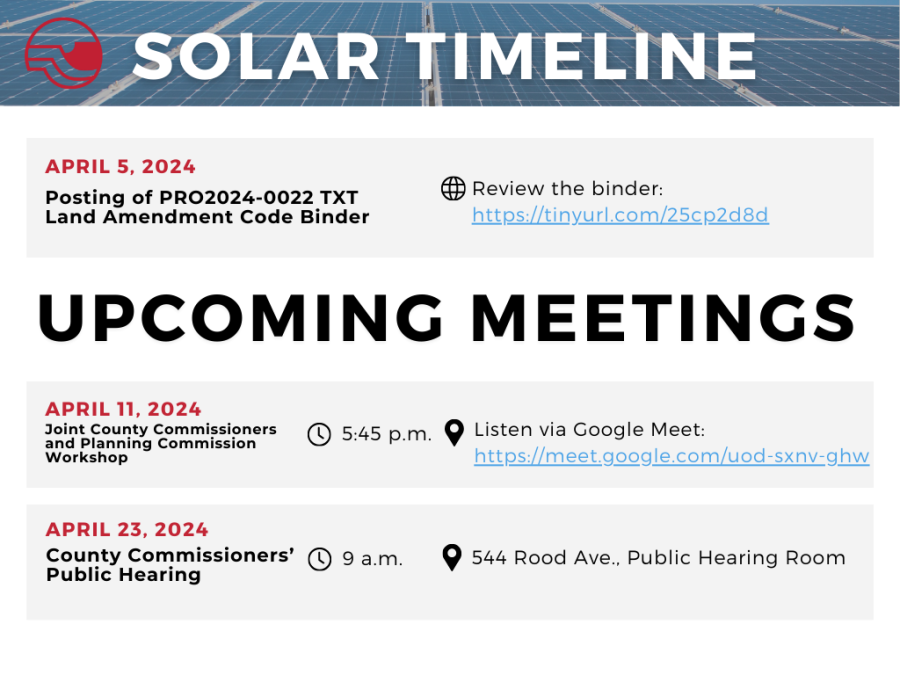 Residents can also listen to the upcoming Joint County Commissioners and Planning Commission Workshop discussion on April 11 at 5:45 p.m. via Google Meet at https://meet.google.com/uod-sxnv-ghw
