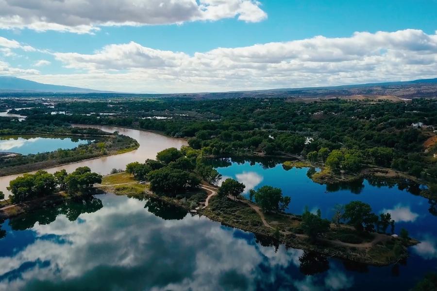 Aerial view of river and other bodies of water in Mesa County, CO. 
