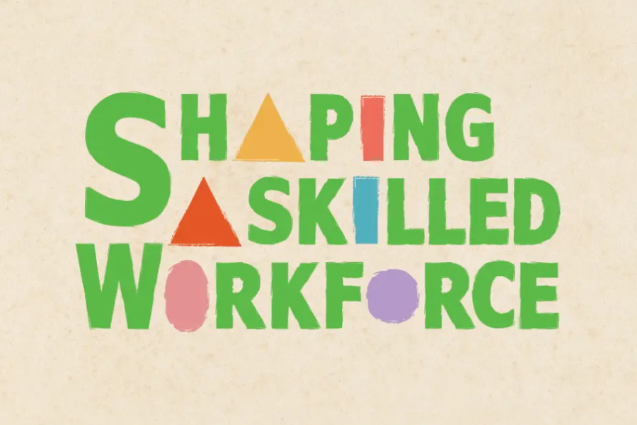 Shaping a skilled workforce on a beige background.