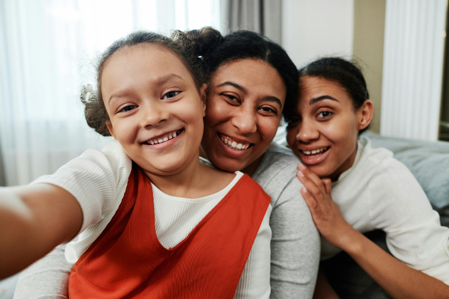 Kinship care family of one parent and two children.