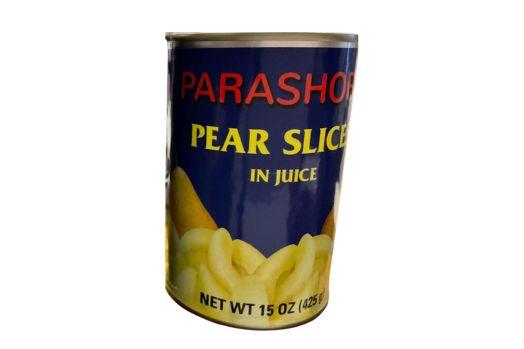 A can of Parashore pear slices in juice.
